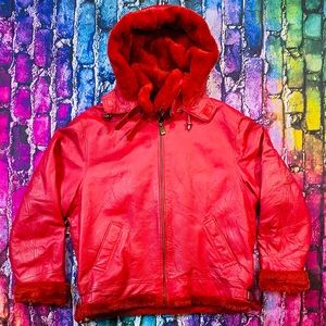 Vintage MAX America Red Leather Jacket with Fuax Fur lining size XXL